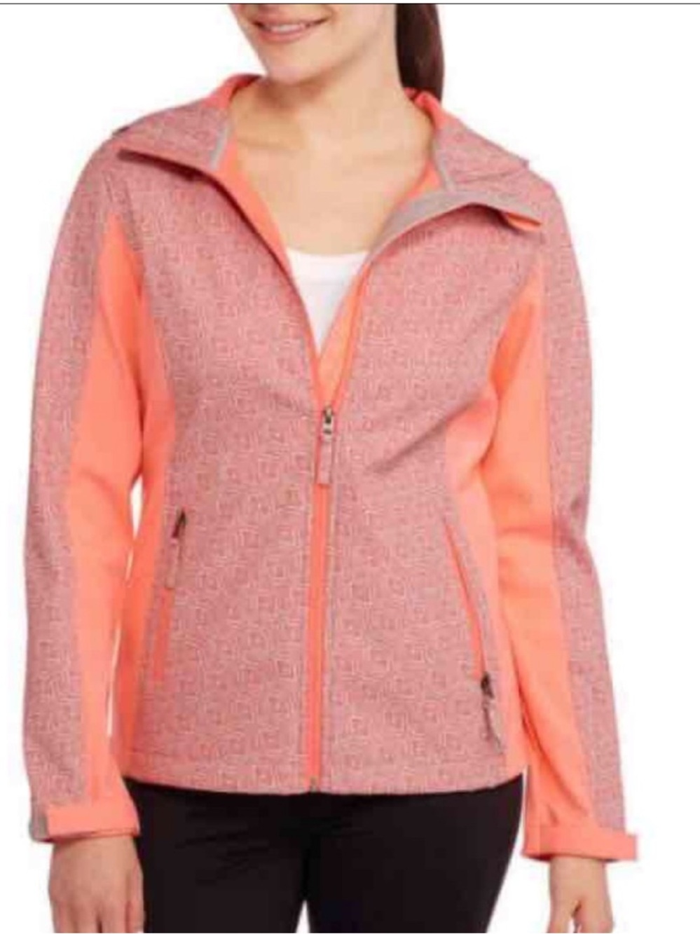 Free Tech Soft Shell Jacket Fleece Lined Womens L (12-14) Coral Gray Print